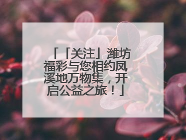 「关注」潍坊福彩与您相约凤溪地万物集，开启公益之旅！