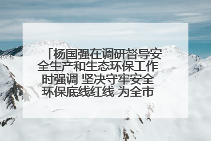杨国强在调研督导安全生产和生态环保工作时强调 坚决守牢安全环保底线红线 为全市经济社会高质量发展提供坚强保障